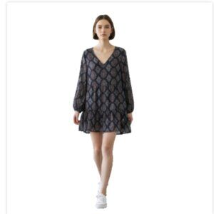 Bebop Women’s Tiered Dress Sz XL Navy Paisley Long Sleeve V-Neck NEW